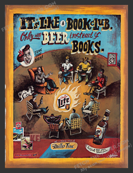 2002 Print Advertisement Miller Time Beer Bookclub for Men Alcohol Ad.