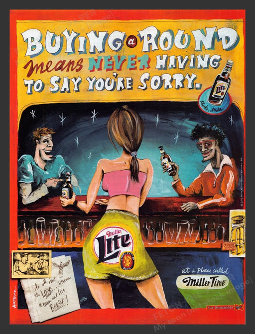 2002 Miller Time Mini-Skirt Bar Illustrated Print Advertisement Ad