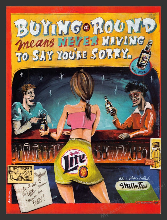 2002 Miller Time Mini-Skirt Bar Illustrated Print Advertisement Ad