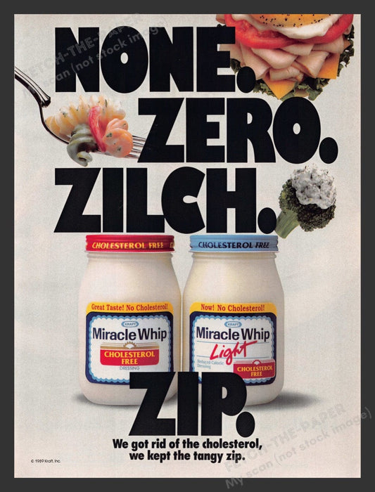 1989 Miracle Whip Cholesterol Free Print Advertisement Ad