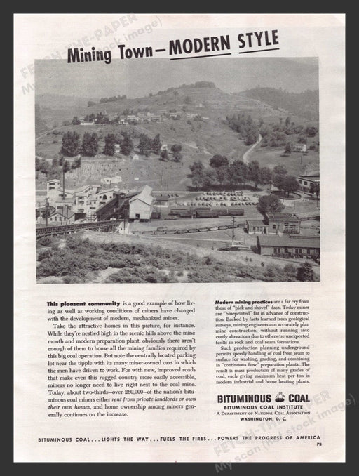 1949 Modern Mining Town Bituminous Coal Print Advertisement Ad