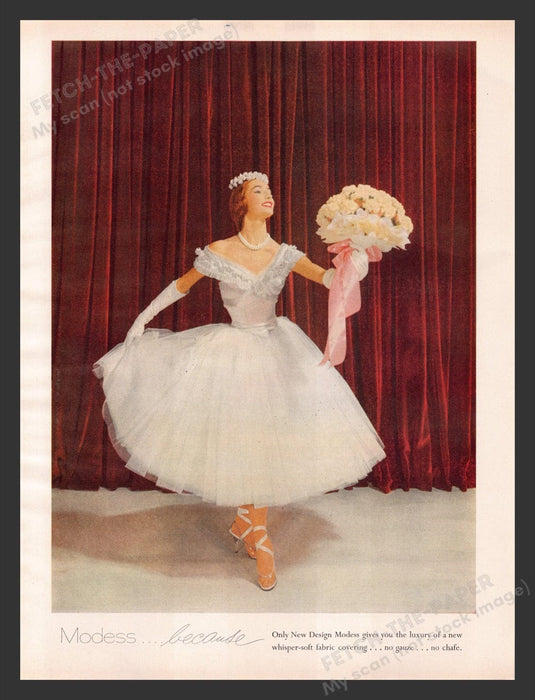 1956 Modess Sanitary Napkins Ballerina Color Print Advertisement Ad