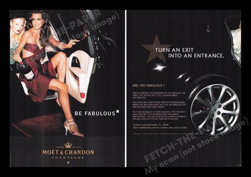 Moet & Chandon Champagne 2000s Print Advertisement Ad (2 pages) 2006 Legs Car Fetch the Paper!