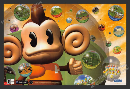 2002 Print Advertisement 2 Page Monkey Ball 2 Video Game Ad.
