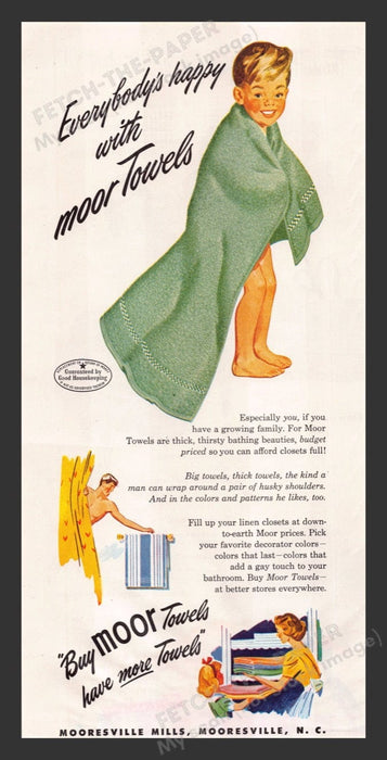 1948 Moor Towels Color Little Boy in Towel Illustration Print Advertisement Ad