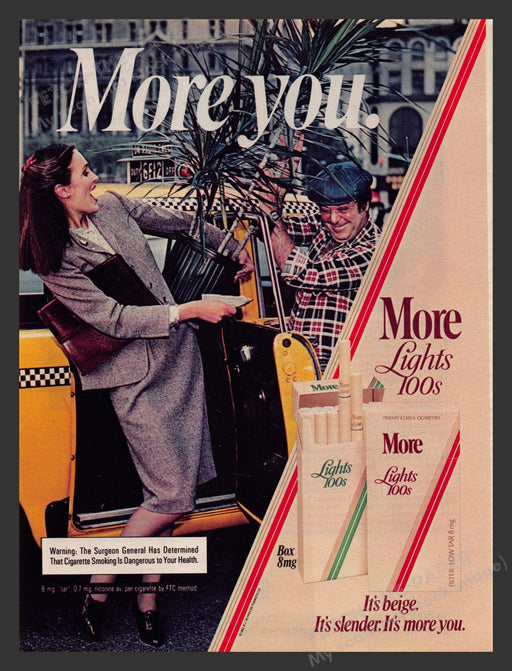 More 1970s Print Advertisement Cigarettes Lights 100s Taxi Cab Driver Woman Fetch the Paper!