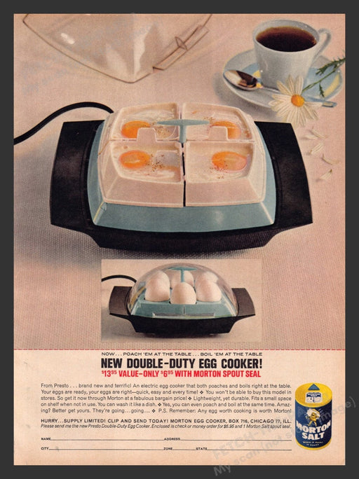 1963 Morton Salt & Dew Double-Duty Egg Cooker Print Advertisement Ad