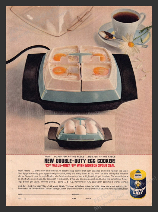 1963 Morton Salt & Dew Double-Duty Egg Cooker Print Advertisement Ad