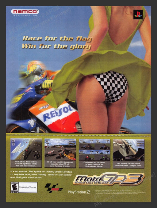 2003 Moto GP3 Skirt Flies Up Video Game Print Advertisement