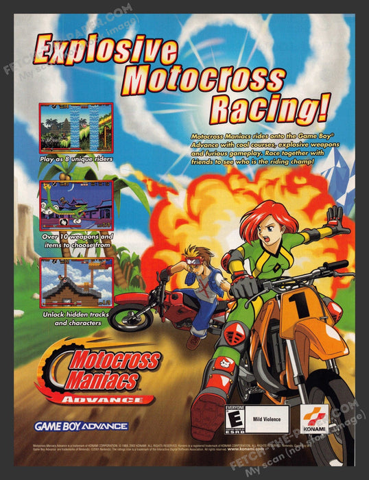 2002 Print Advertisement Motocross Maniacs Advance Video Game Ad.