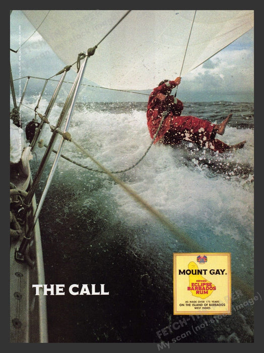 1990 Mount Gay Barbados Rum "The Call" Sailboating Print Advertisement Ad