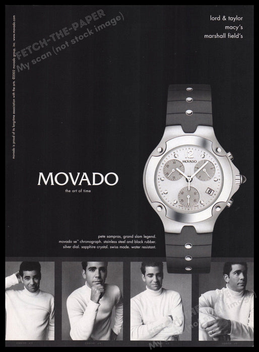 Movado Watches Pete Sampras 2000s Print Advertisement Ad 2002 Fetch the Paper!