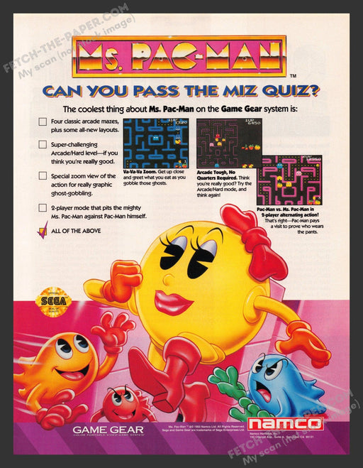 1993 Print Advertisement Ms. Pac-Man Video Game Ad.