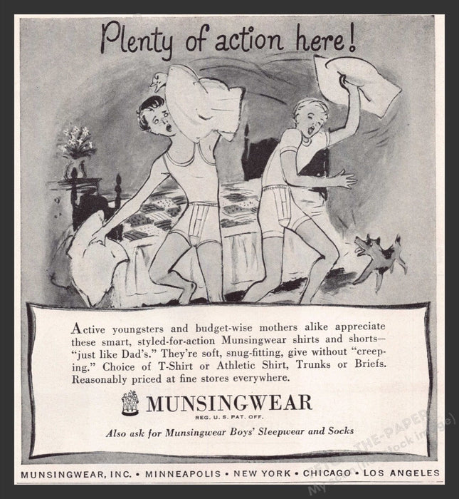 1948 Munsingwear Boys' Sleepwear Pillow Fight Print Advertisement Ad