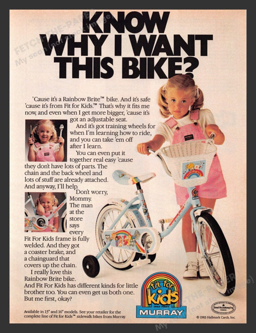 1985 Murray Fit for Kids Rainbow Brite Bike & Little Girl Print Advertisement Ad