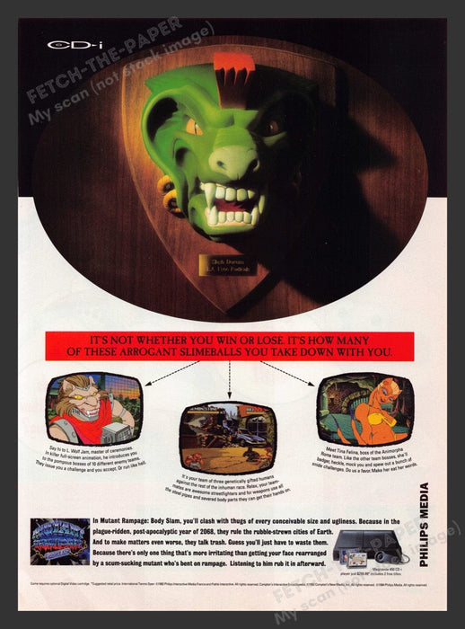 1994 Mutant Rampage: Body Slam Video Game Print Advertisement