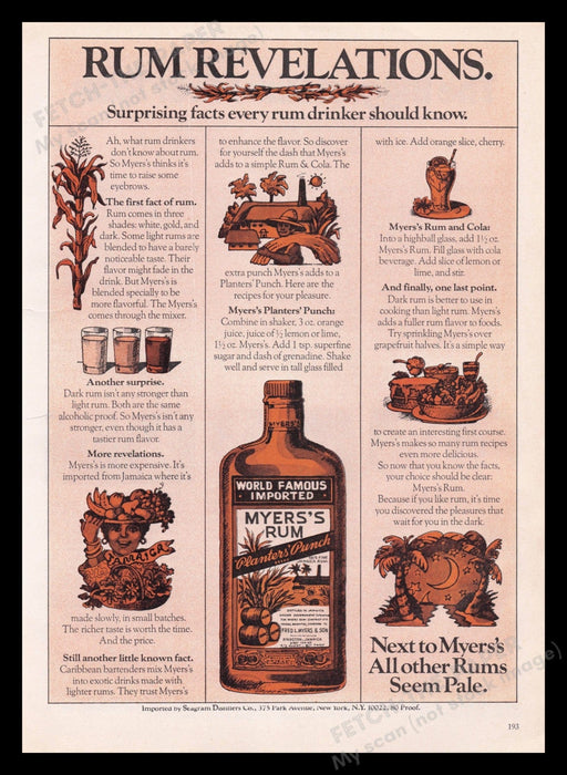 Myers's Rum 1970s Print Advertisement Ad 1978 Rum Revelations Fetch the Paper!