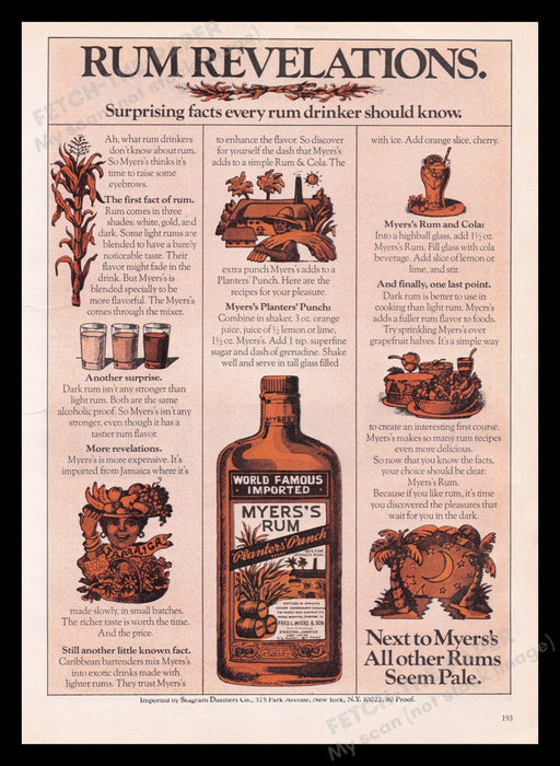 Myers's Rum 1970s Print Advertisement Ad 1978 Rum Revelations Fetch the Paper!