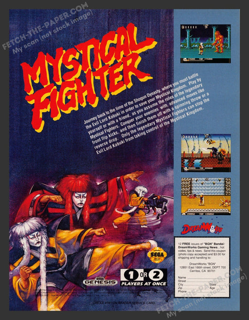 1992 Print Advertisement Mystical Fighter Video Game Ad.