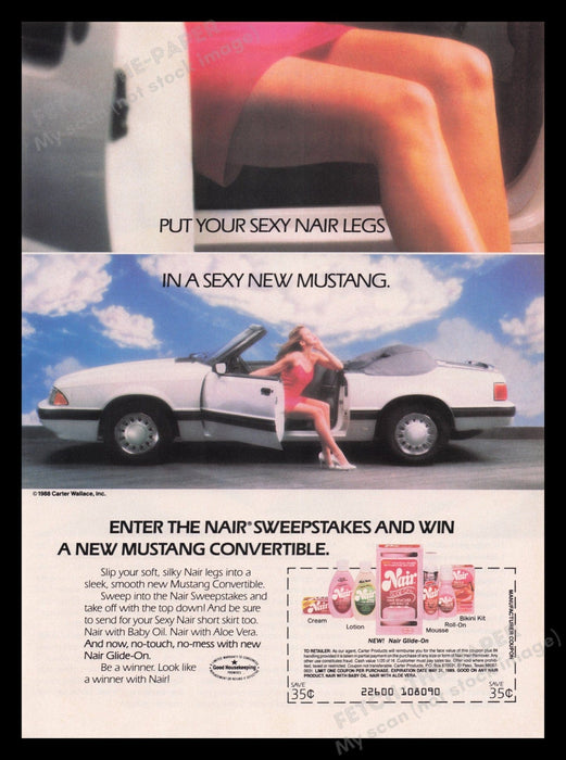 Nair 1980s Print Advertisement Ad 1988 Legs Mustang Convertible Car Fetch the Paper!