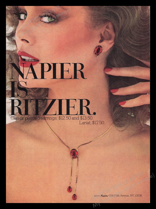 Napier Jewelry 1970s Print Advertisement Ad 1978 Ritzier Fetch the Paper!