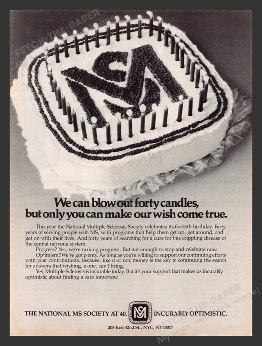 1986 National Multiple Sclerosis Society 40th Birthday Print Advertisement Ad