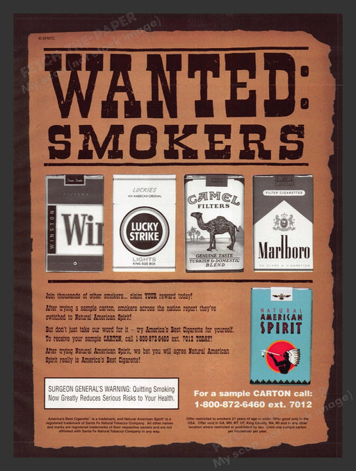 2001 Natural American Spirit Cigarettes Brown Print Advertisement Ad.