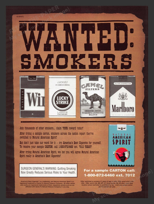 2001 Natural American Spirit Cigarettes Brown Print Advertisement Ad.