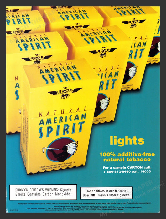 2003 Natural American Spirit Cigarettes Yellow Box Print Advertisement Ad.