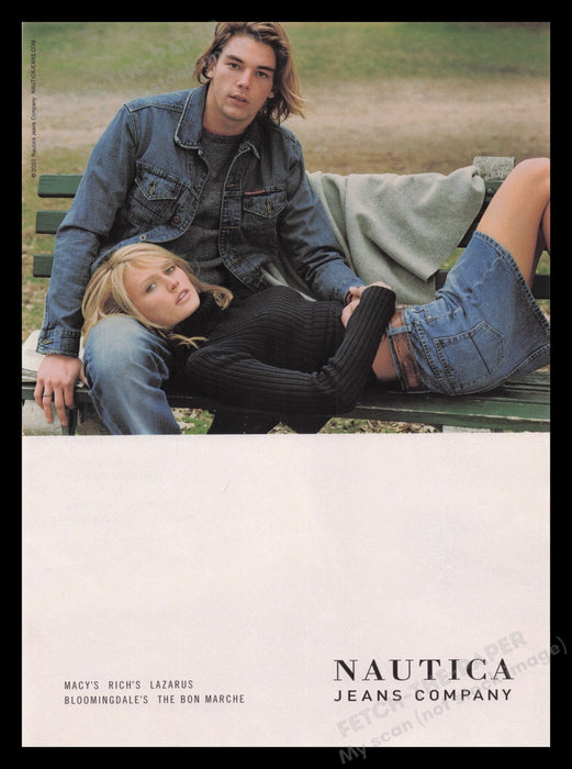 Nautical 2000s Print Advertisement Ad 2001 Couple on Bench Clothing Fetch the Paper!