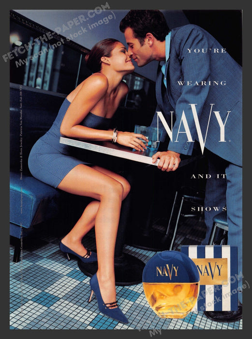 1997 Print Advertisement Navy Perfume Sexy Legs Diner Kissing Couple Ad.