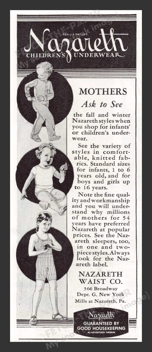 1940 Nazareth Children's Underwear Print Advertisement Ad
