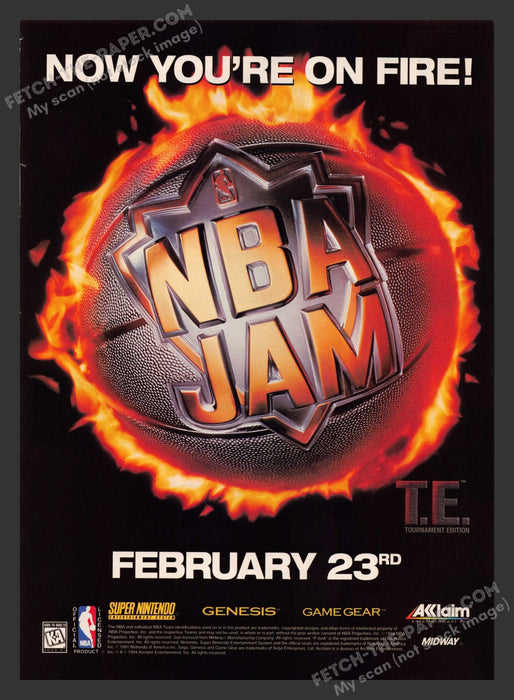 1994 Print Advertisement NBA Jam Fire Video Game Ad.