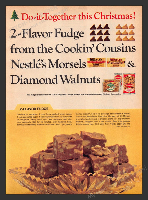 1964 Nestle & Diamond "2-Flavor Fudge" Recipe Print Advertisement Ad