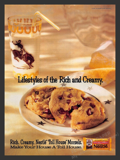 1991 Nestle Toll House Morsels Rodeo Bronc Glass Print Advertisement Ad