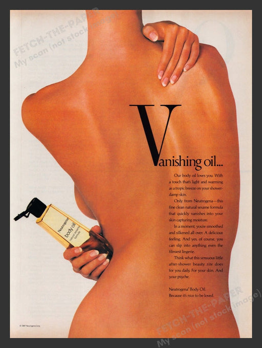 1987 Neutrogena Boy Oil Sexy Bare Back Sesame Formula Print Advertisement Ad