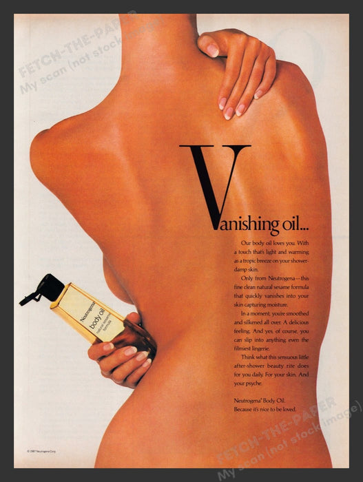 1987 Neutrogena Boy Oil Sexy Bare Back Sesame Formula Print Advertisement Ad
