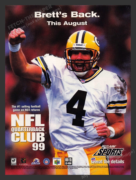 1998 NFL Quarterback Club '99 Brett Favre Video Game Print Advertisement