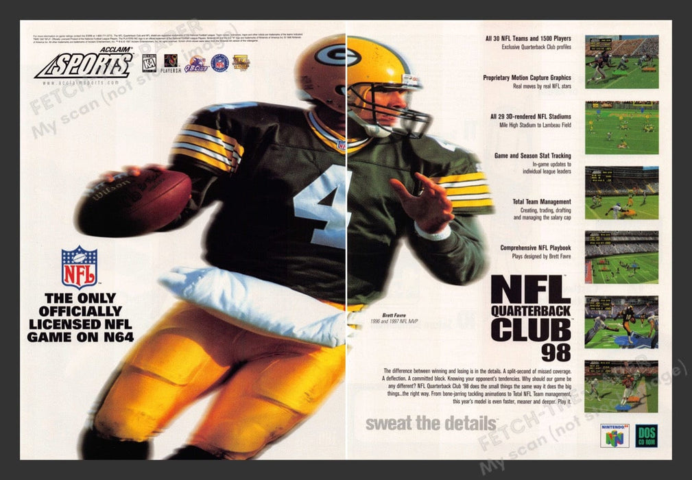 1997 NFL Quarterback Club Brett Favre Video Game Print Advertisement (2 Pages)