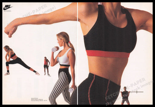 Nike Apparel 1980s Print Advertisement (2 pages) 1989 Women Working Out Fetch the Paper!