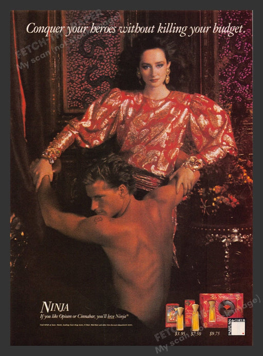 1984 Ninja Fragrance Conquer Shirtless Male Print Advertisement Ad