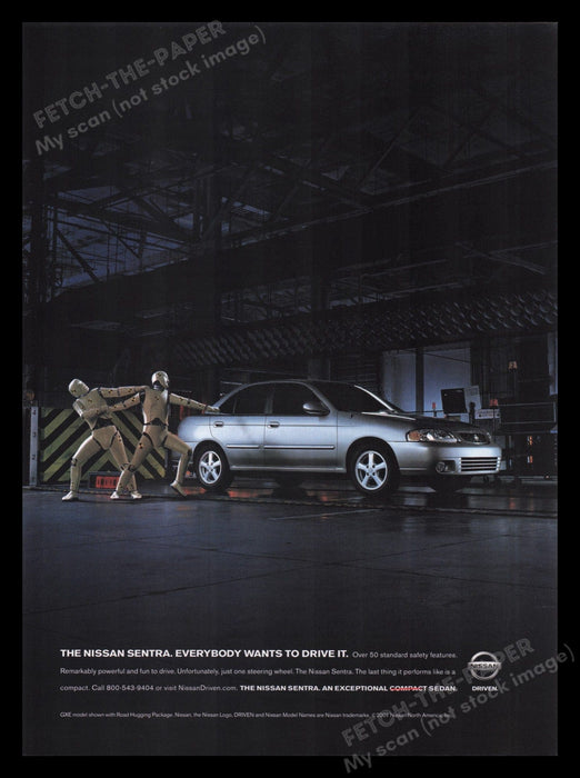 Nissan 2000s Print Advertisement Ad 2001 Sentra Crash Test Dummies Fetch the Paper!