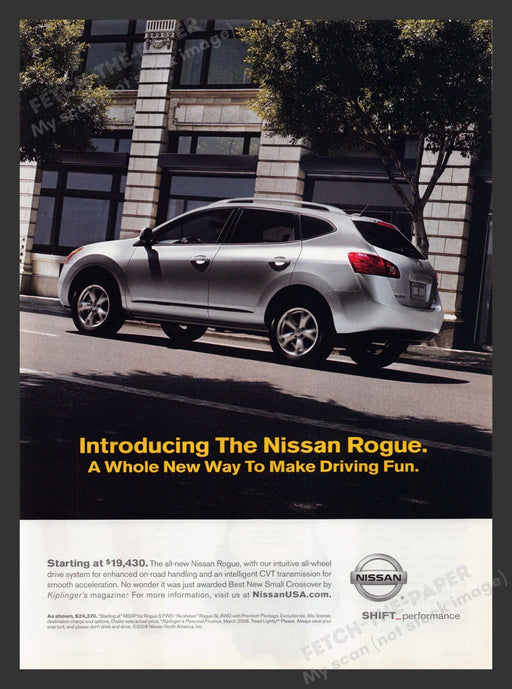 Nissan Rogue Driving Building 2000s Print Advertisement 2008 Fetch the Paper!