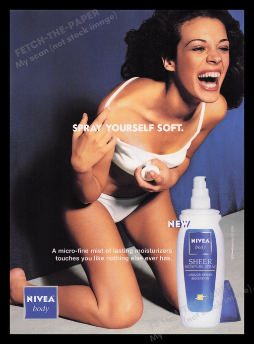 Nivea 2000s Print Advertisement Ad 2000 Body Bra & Underwear Laughing Girl Fetch the Paper!