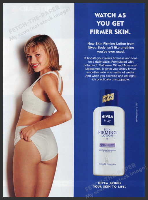 Nivea Skin Firming Lotion 1990s Print Advertisement Ad 1999 Cute Girl Legs Fetch the Paper!