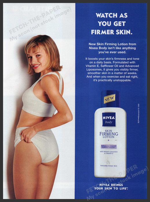 Nivea Skin Firming Lotion 1990s Print Advertisement Ad 1999 Cute Girl Legs Fetch the Paper!
