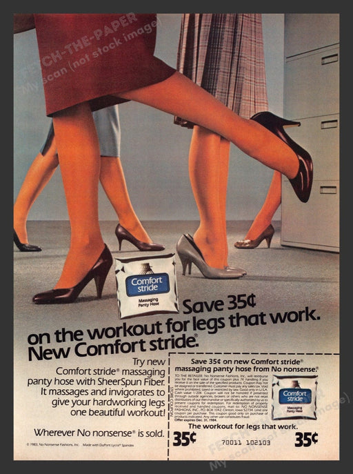 1983 No Nonsense Comfort Stride Pantyhose Legs Office Print Advertisement Ad