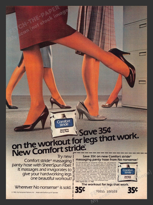 1983 No Nonsense Comfort Stride Pantyhose Legs Office Print Advertisement Ad