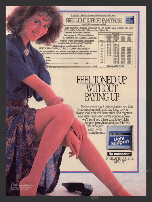 1988 No Nonsense Light Support Pantyhose Wear It Print Advertisement Ad