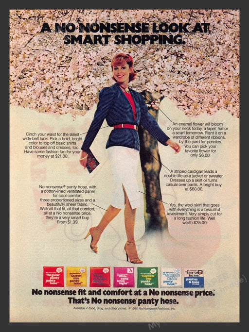 1980 No Nonsense Pantyhose Smart shopping Print Advertisement Ad